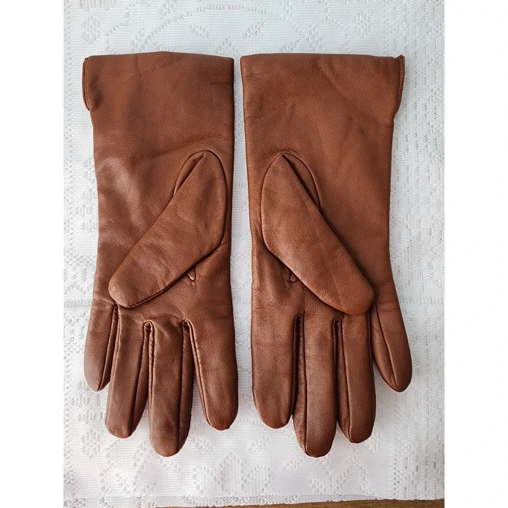 Vintage Fownes Leather Gloves Cashmere Wool Lined Retro Chestnut Brown Women 6.5